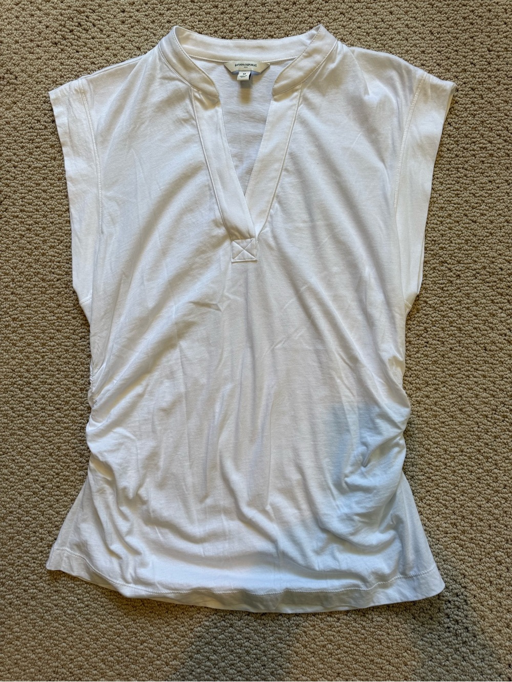 Banana Republic Factory White Split-Neck Short Sleeve Tee